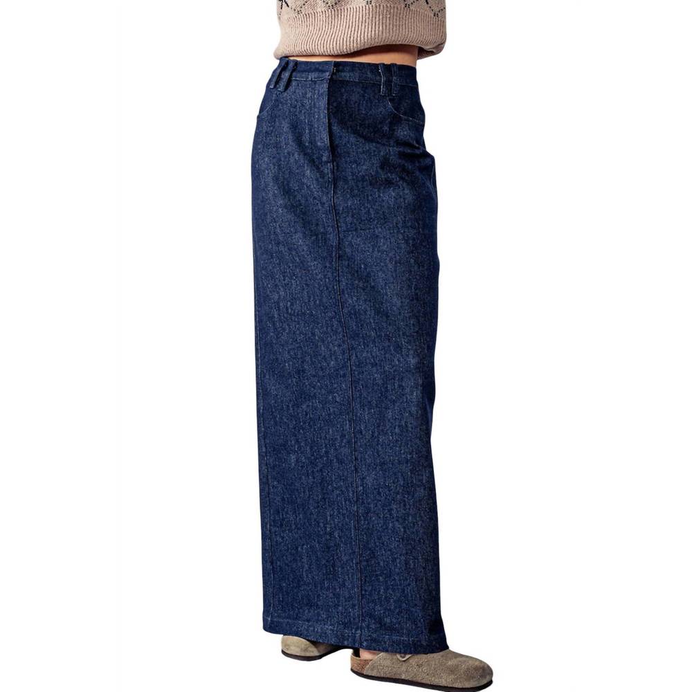 NEW TREND:NOTES back slit maxi skirt in denim